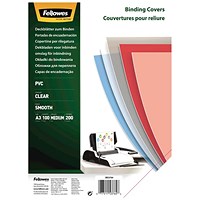 Fellowes Recycled A3 PVC Binding Covers Clear 200 Micron (Pack of 100)
