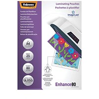 Fellowes Enhance A4 Laminating Pouches, 160 Microns, Glossy, Pack of 25