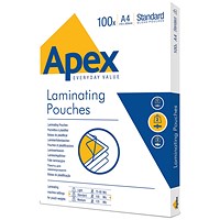 Fellowes Apex A4 Laminating Pouches, 200 Microns, Glossy, Pack of 100