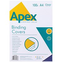 Fellowes Apex Lightweight PVC Binding Covers, 140 micron, Clear, A4, Pack of 100