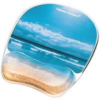 Fellowes Photo Gel Mouse Mat, With Wrist Rest, Sandy Beach Design