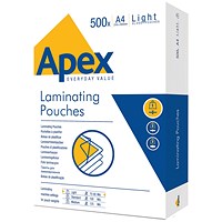 Fellowes A4 Apex Laminating Pouches, Thin, 150 Micron, Glossy, Pack of 500