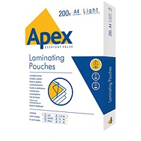 Fellowes Apex A4 Laminating Pouches, 150 Microns, Glossy, Pack of 200