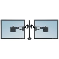 Fellowes Professional Series Deskclamped Dual Monitor Arm, Adjustable Height, Black