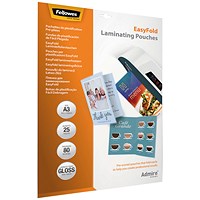 Fellowes Admire EasyFold A4 Laminating Pouches, 160 Microns, Glossy, Pack of 25