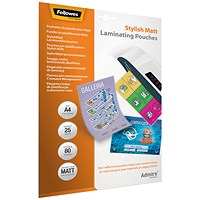 Fellowes Admire A4 Laminating Pouches, 160 Microns, Matt, Pack of 25