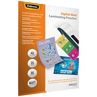 Fellowes Admire A3 Laminating Pouches, 160 Microns, Matt, Pack of 25