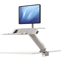 Fellowes Lotus Deskclamped Sit Stand Single Screen Workstation, Adjustable Height, White