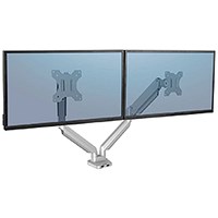 Fellowes Platinum Series Deskclamped Dual Monitor Arm, Adjustable Height, Silver