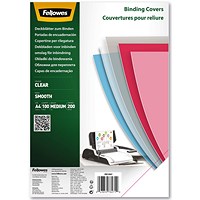 Fellowes PET Binding Covers, 200 Micron, Clear, A4, Pack of 100