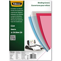 Fellowes PET Binding Covers, 250 Micron, Clear, A4, Pack of 100