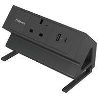 Fellowes Power Desk Type G UK/IE 1 Socket 1 USB-A + 1 USB-C Port Black