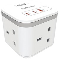 Fellowes Power Cube Type G UK/IE 3 Sockets 1 USB-A + 2 USB-C Ports White
