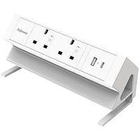Fellowes Power Desk 2 Type G UK/IE 2 Sockets 1 USB-A + 1 USB-C Port White