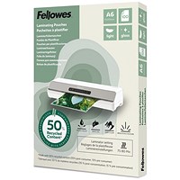Fellowes Recycled Laminating Pouches 80 Micron A6 Gloss (Pack of 100)