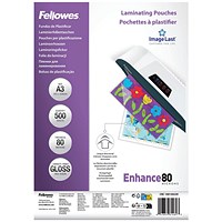 Fellowes Laminating Pouches 160 Micron Total Thickness Gloss A3 (Pack of 500)