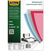 Fellowes PET Binding Covers, 150 Micron, Clear, A4, Pack of 100