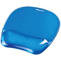 Fellowes Crystal Gel Mouse Mat, With Wrist Rest, Blue Fellowes Crystal Gel Mouse Mat, With Wrist Rest, Blue