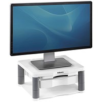 Fellowes Premium Monitor Stand Plus with Drawer and Copyholder, Adjustable Height, White