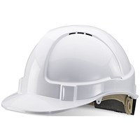 Beeswift Wheel Ratchet Vented Safety Helmet, White Beeswift Wheel Ratchet Vented Safety Helmet, White
