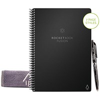 Rocketbook Fusion Executive Set Reusable Notebook, A5, 42 Pages, Black