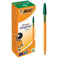 Bic Orange Fine Ballpoint Pen, Green, Pack of 20