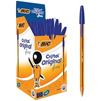 Bic Cristal Fine Ballpoint Pen, Blue, Pack of 50