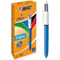 Bic 4 Colours Ball Pen, Blue Black Red Green, Pack of 12