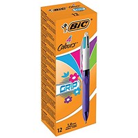 Bic 4 Colour Grip Fashion Retractable Ballpoint Pen, Pack of 12