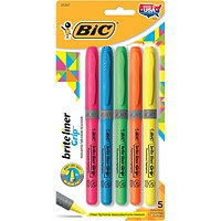 Bic Briteliner Grip Highlighter Pens, Chisel Tip, Assorted, Pack of 5