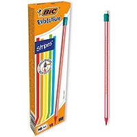 Bic Stripes HB Pencils Eraser Tip Assorted (Pack of 12)