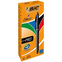 Bic 4-Colour Pro Ball Pen, Blue Black Red Green, Pack of 12