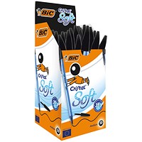 Bic Cristal Soft Ball Pen, Black, Pack of 50