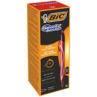 Bic Gel-ocity Quick Dry Retractable Gel Rollerball Pen, Red, Pack of 12