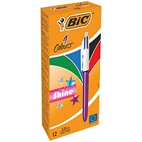 Bic 4 Colours Shine Ballpoint Purple Barrel Pack of 12