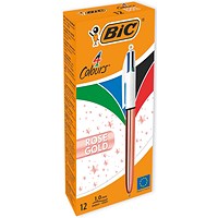 Bic 4 Colours Retractable Ballpoint Pen, Rose Gold, Pack of 12