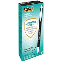 Bic Clic Stic Antimicrobial Ballpoint Pen Black (Pack of 20)