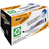 Bic Velleda 1751 Whiteboard Marker, Chisel Tip, Black, Pack of 12