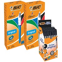 Bic 4-Colour Ball Pen, Blue Black Red Green, Pack of 12 - Buy 2 and get Bic Cristal Ball Pen, Clear Barrel, Black, Pack of 50 Free