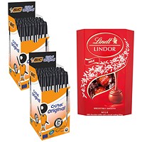Bic Cristal Ball Pen, Clear Barrel, Black, Pack of 50 - Buy 2 Get Lindor Milk Chocolate Box Free
