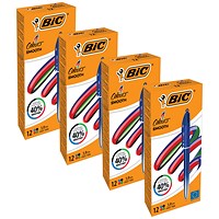 Bic 4 Colours Pro Ballpoint Pen, Blue Barrel, Medium, Pack of 12 - 4 Pack Saver Bundle