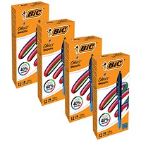 Bic 4 Colours Pro Ballpoint Pen, Black Barrel, Medium, Pack of 12 - 4 Pack Saver Bundle