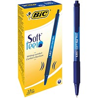 Bic SoftFeel Clic Pen, Retractable, Rubberised Barrel, Blue, Pack of 12