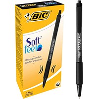 Bic SoftFeel Clic Pen, Retractable, Rubberised Barrel, Black, Pack of 12