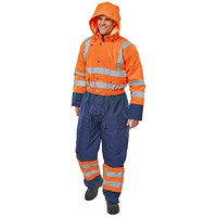 Beeswift Two Tone Hiviz Thermal Waterproof Coveralls, Orange & Navy Blue, Large