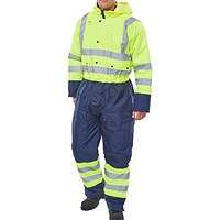 Beeswift Two Tone Hiviz Thermal Waterproof Coveralls, Saturn Yellow & Navy Blue, Large
