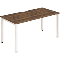 Impulse 1 Person Bench Desk, 1600mm (800mm Deep), White Frame, Walnut