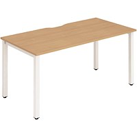 Impulse 1 Person Bench Desk, 1600mm (800mm Deep), White Frame, Beech