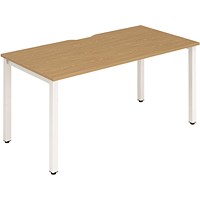 Impulse 1 Person Bench Desk, 1600mm (800mm Deep), White Frame, Oak