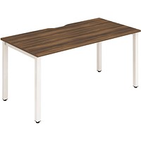 Impulse 1 Person Bench Desk, 1400mm (800mm Deep), White Frame, Walnut